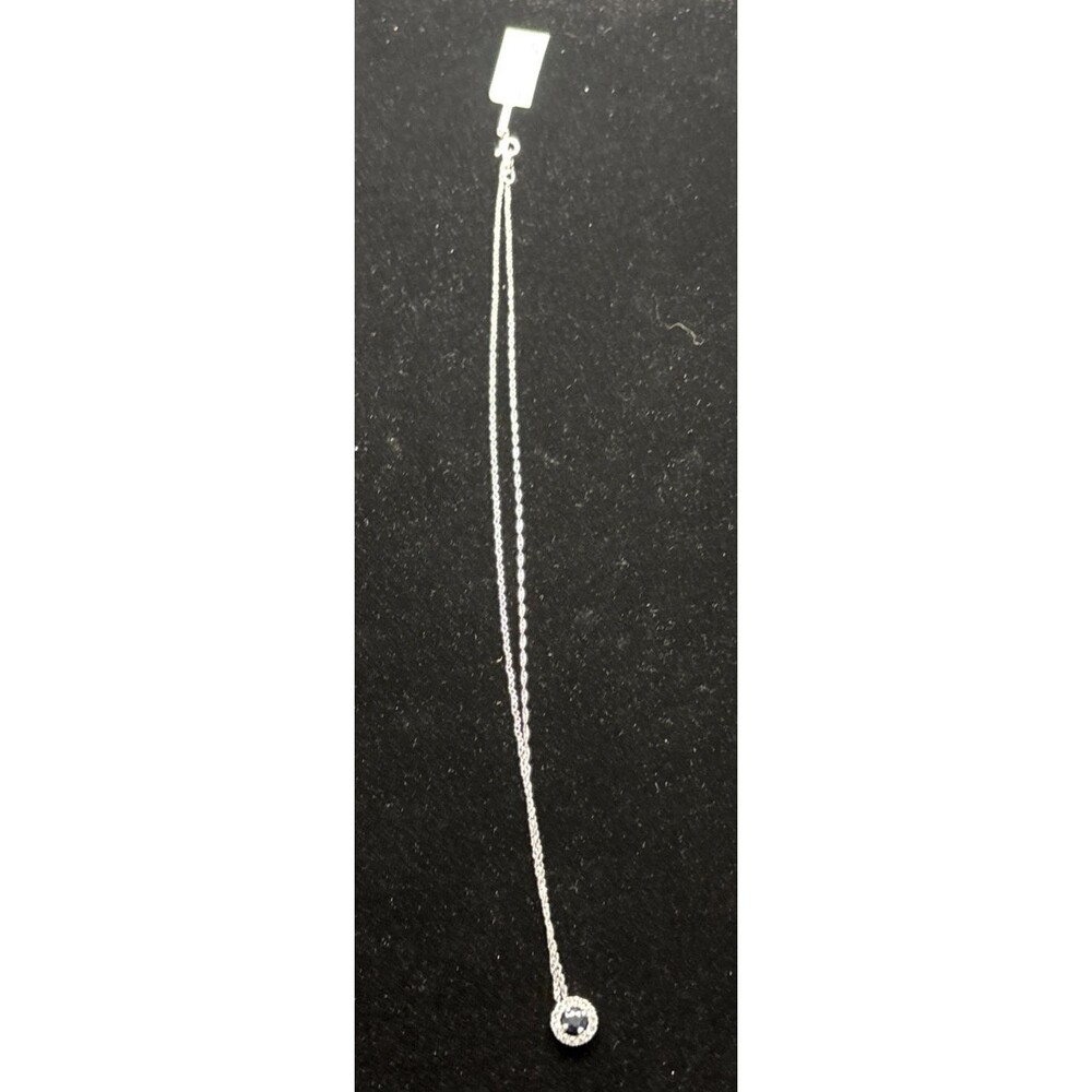Sterling Silver 925 Genuine Sapphire White Topaz Halo Pendant Necklace